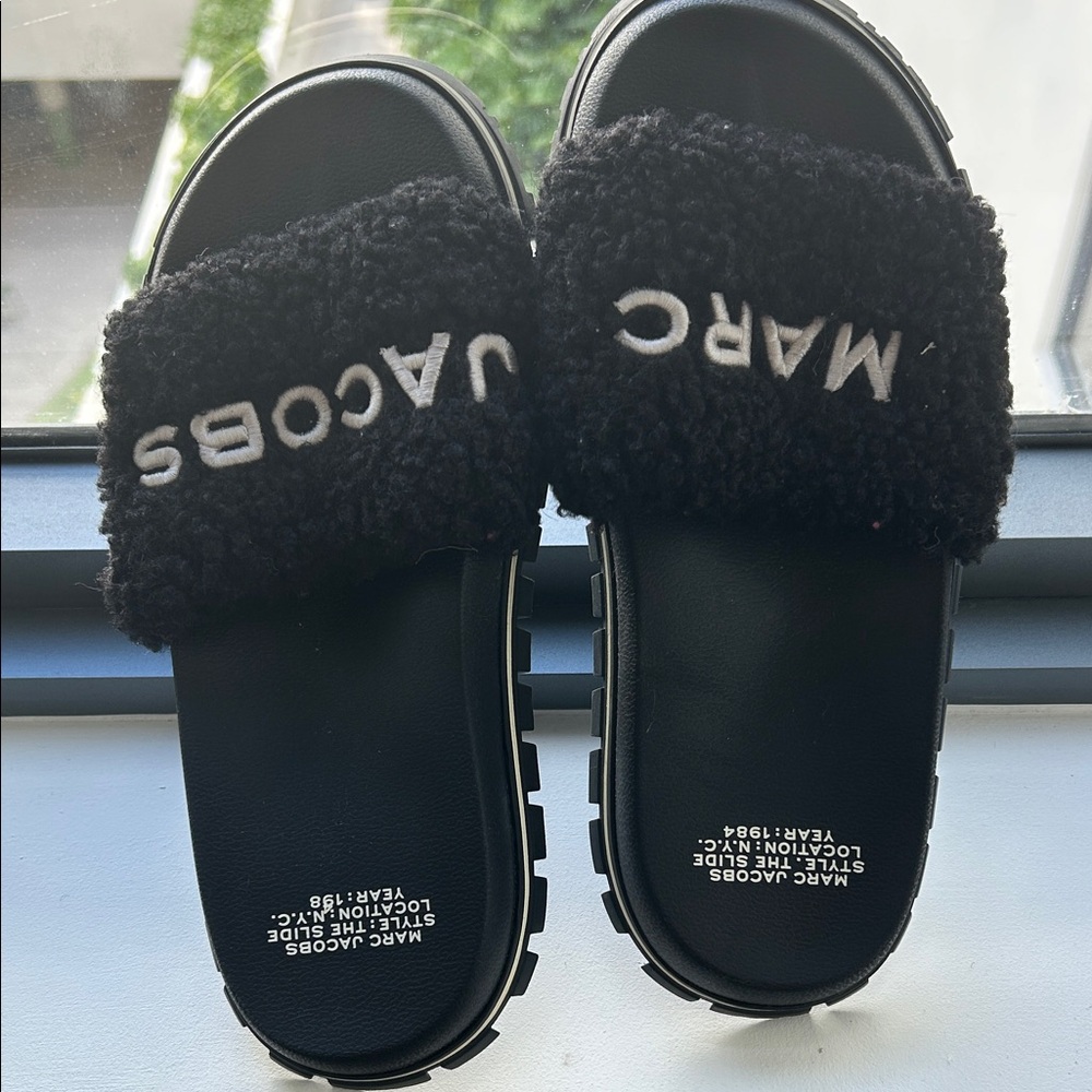 Marc Jacobs Black Fuzzy Slippers